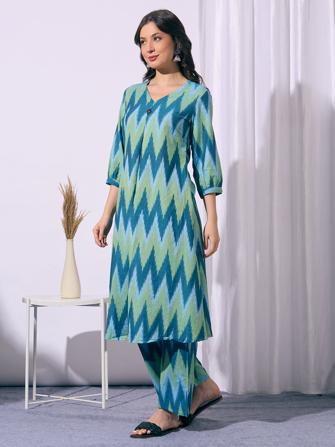 Ethnic Ikat Printed A-Line Flared Co-ord Set - Multi