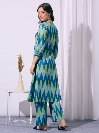 Ethnic Ikat Printed A-Line Flared Co-ord Set - Multi