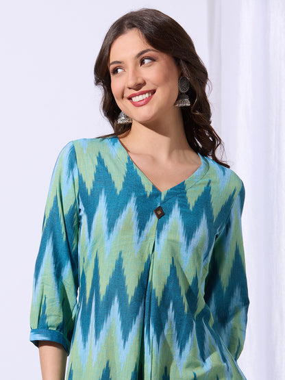 Ethnic Ikat Printed A-Line Flared Co-ord Set - Multi