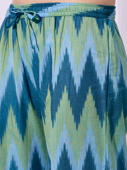 Ethnic Ikat Printed A-Line Flared Co-ord Set - Multi