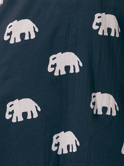 Ethnic Elephant Printed A-Line Kurta with Pant - Black