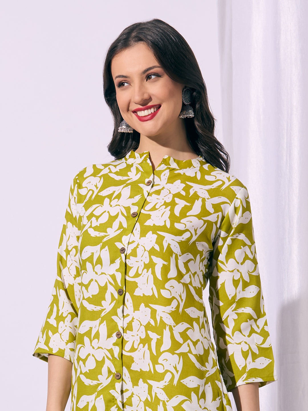 Abstract Floral Printed A-Line Co-ord Set - Green