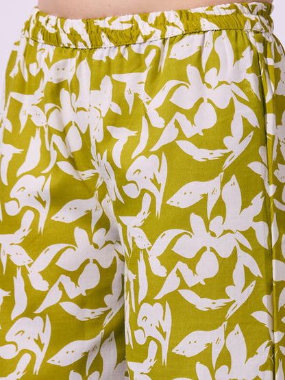 Abstract Floral Printed A-Line Co-ord Set - Green