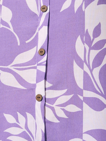 Abstract Floral Printed A-Line Flared Co-ord Set - Purple
