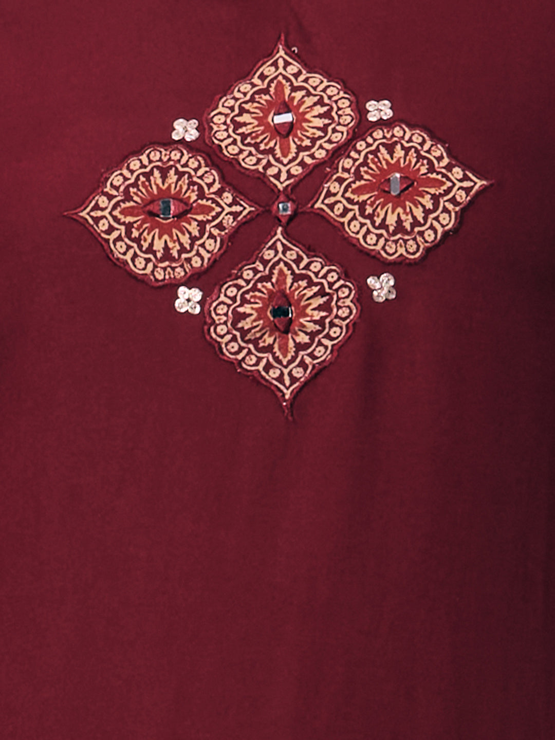 Solid Straight Cut Kurta with Ajrakh Printed Flared Palazzo - Maroon