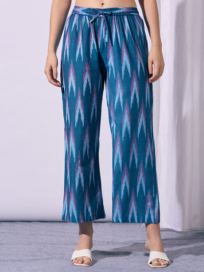 Ethnic Ikat Printed A-Line Co-ord Set - Blue
