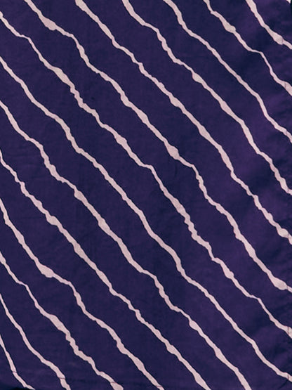 Leheriya Printed Embroidered Straight Fit Kurta with Pant - Purple