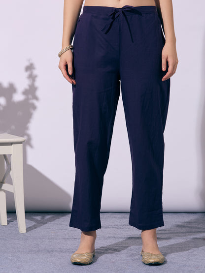 Leheriya Printed Embroidered Straight Fit Kurta with Pant - Purple