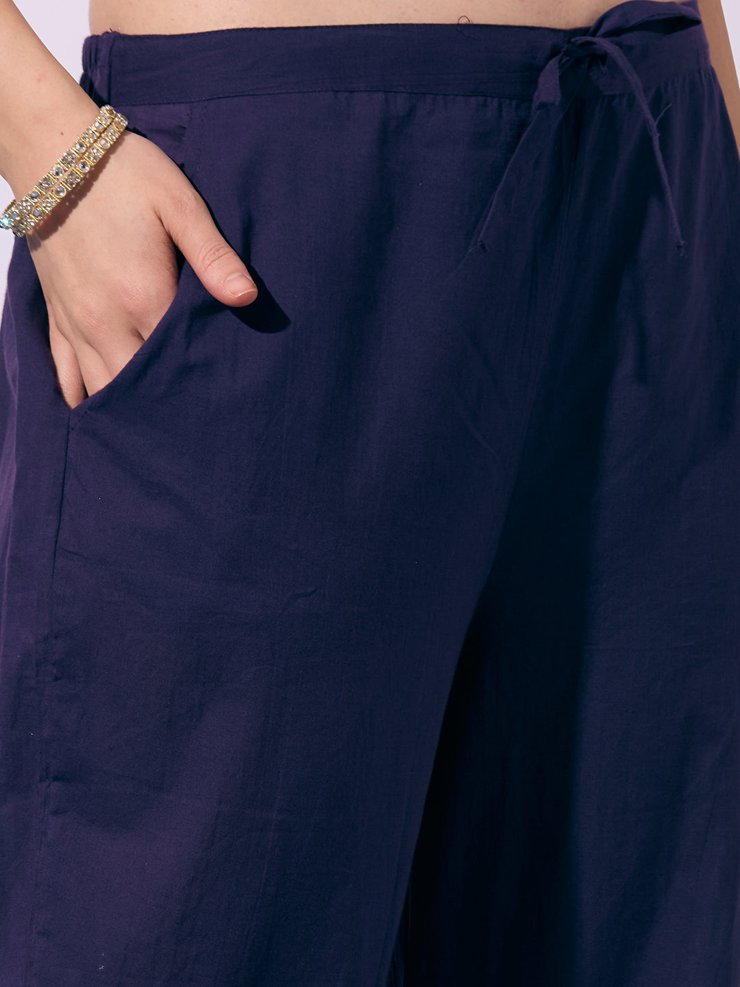 Leheriya Printed Embroidered Straight Fit Kurta with Pant - Purple