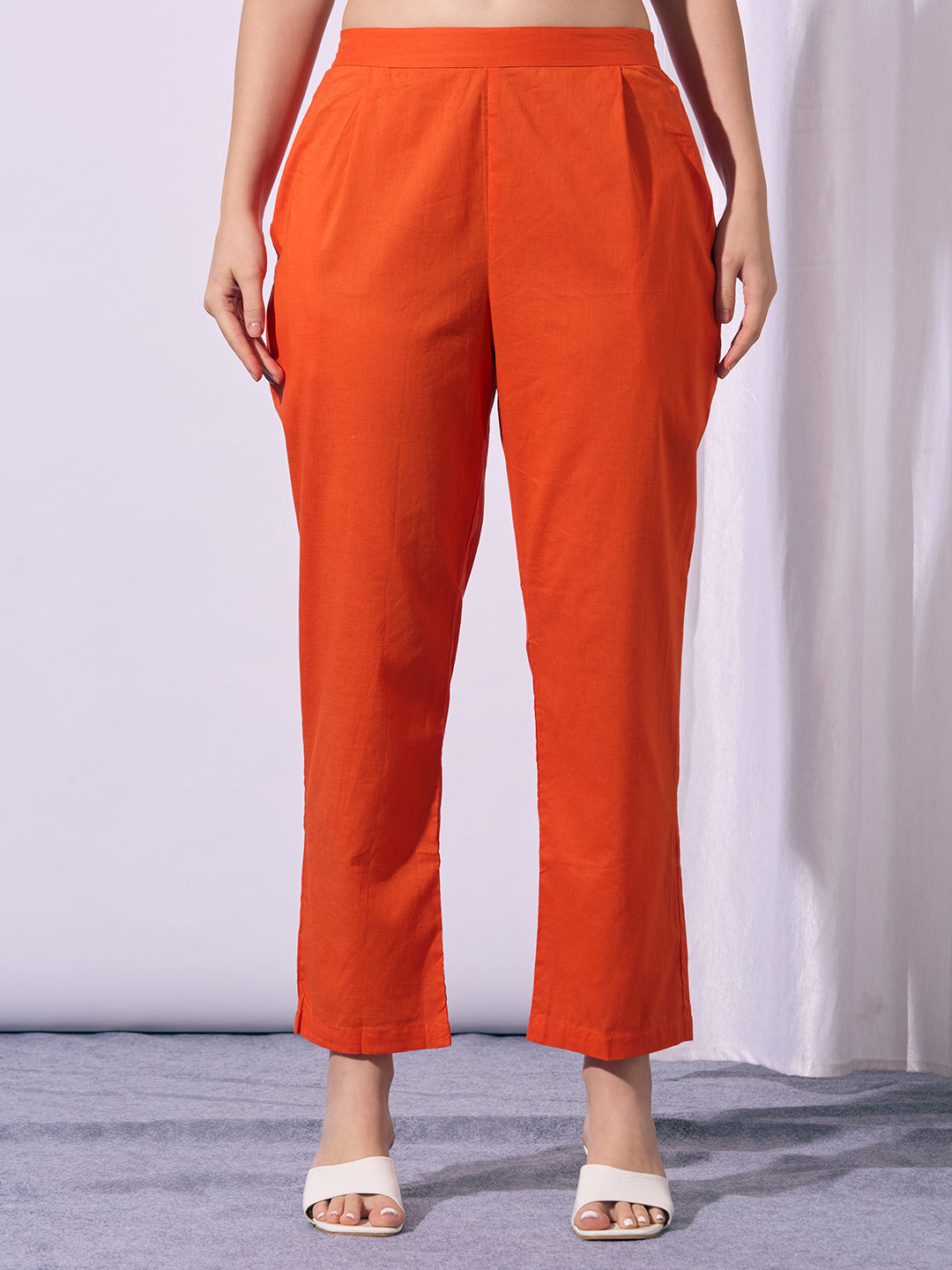 Ethnic Elephant Printed A-Line Kurta with Pant - Orange