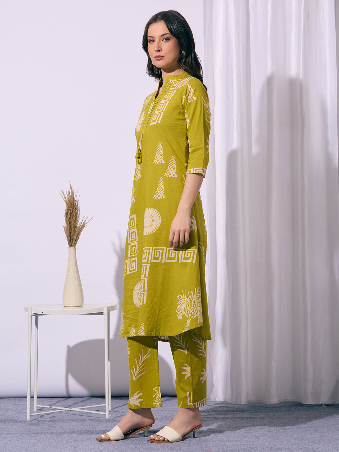 Abstract Printed A-Line Co-ord Set - Green