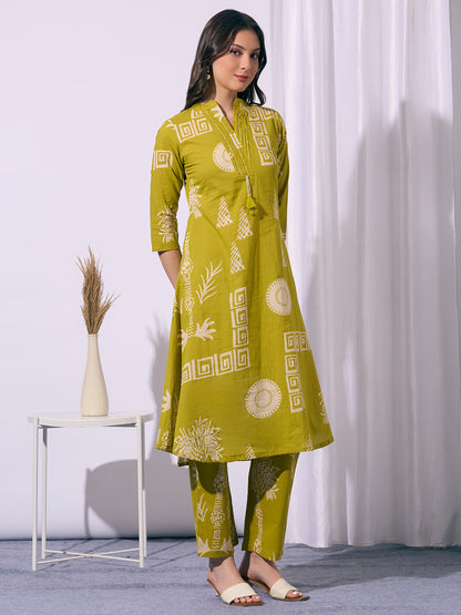 Abstract Printed A-Line Co-ord Set - Green
