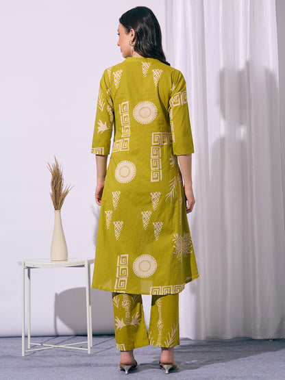 Abstract Printed A-Line Co-ord Set - Green