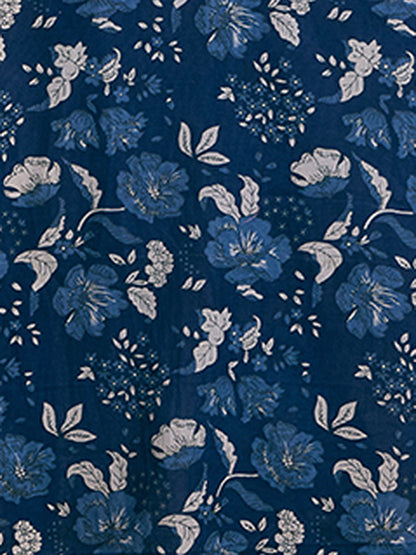 Floral Printed & Resham Embroidered Straight Fit Kurta - Blue