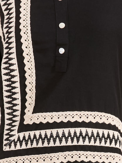 Solid Ethnic Embellished Straight Fit Co-ord Set - Black