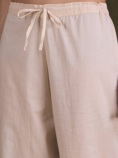 Ethnic Floral Printed A-Line Pleated Kurta with Pant - Off White