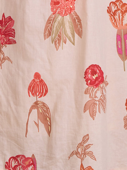 Ethnic Floral Printed A-Line Pleated Kurta with Pant - Off White