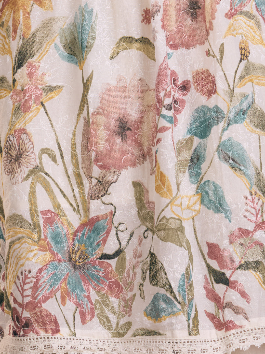 Floral Printed A-Line Flared Kurta with Pant - Off White