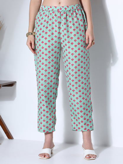 Ethnic Floral Printed & Embroidered Straight Fit Kurta with Pant & Dupatta - Green