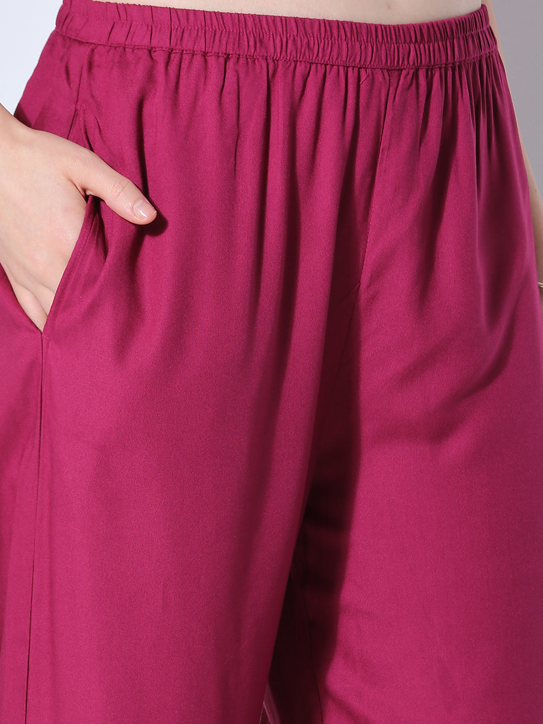 Bandhani Printed & Embroidered A-Line Pleated Kurta with Palazzo & Dupatta - Wine