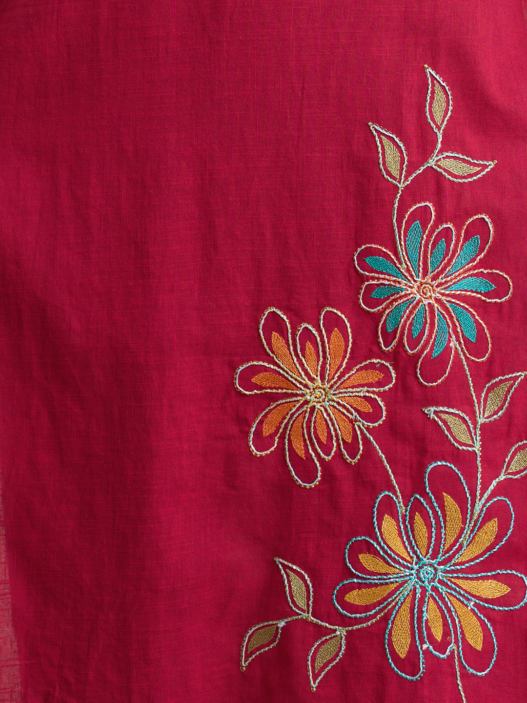 Solid Floral Threadwork Embroidered Straight Fit Kurta - Pink