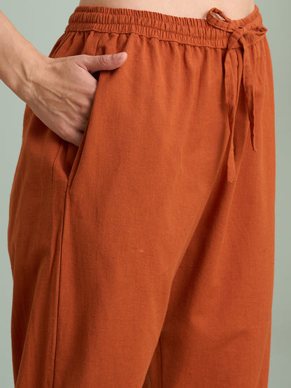 Solid Quirky A-Line Cotton Flax Co-ord Set - Rust