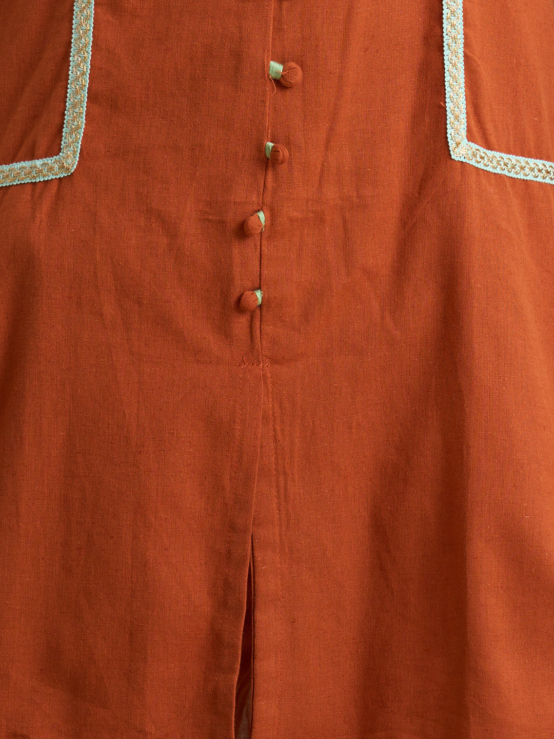 Solid Quirky A-Line Cotton Flax Co-ord Set - Rust