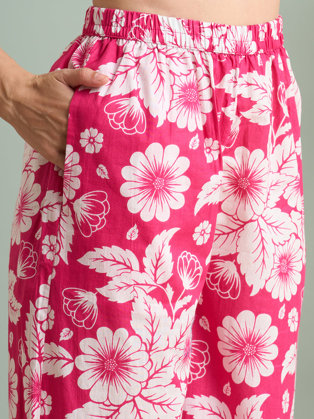 Abstract Floral Printed Straight Fit Co-ord Set - Pink