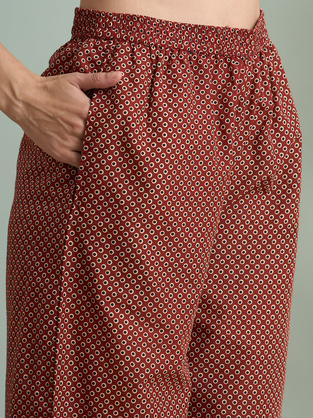 Ajrakh Printed Straight Fit Kurta with Palazzo - Maroon