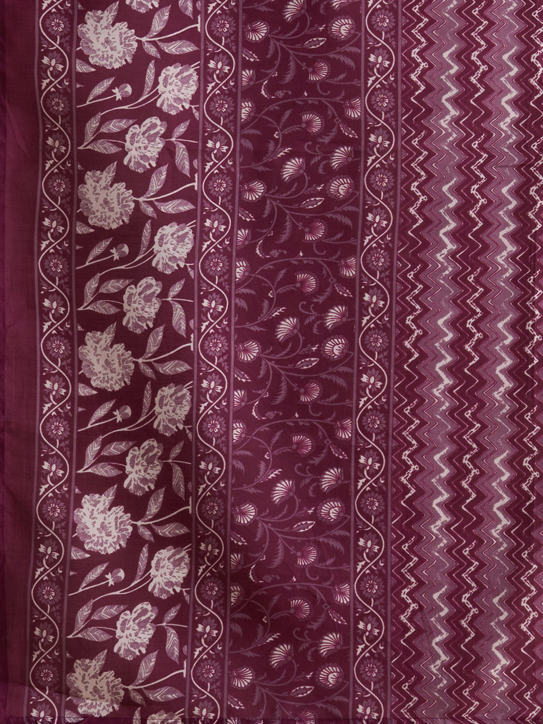 Ethnic Floral Printed Embroidered Straight Fit Kurta with Pant and Dupatta - Burgundy