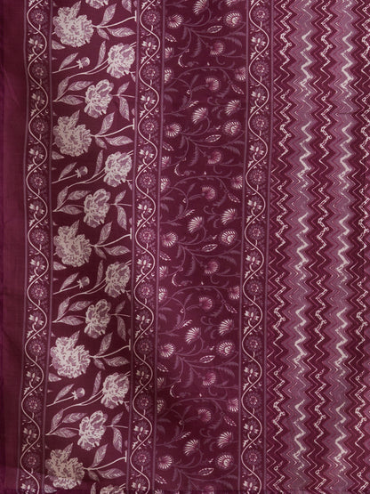 Ethnic Floral Printed Embroidered Straight Fit Kurta with Pant and Dupatta - Burgundy