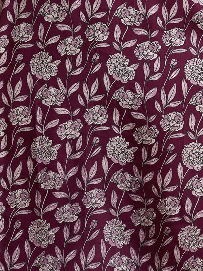 Ethnic Floral Printed Embroidered Straight Fit Kurta with Pant and Dupatta - Burgundy