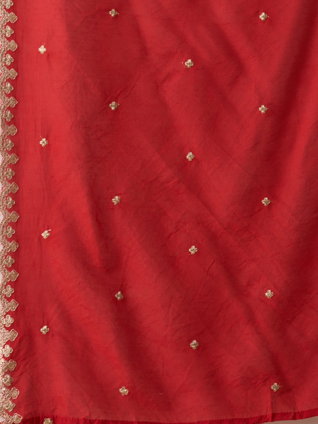 Leheriya Printed Embroidered Straight Fit Kurta with Pant and Dupatta - Red