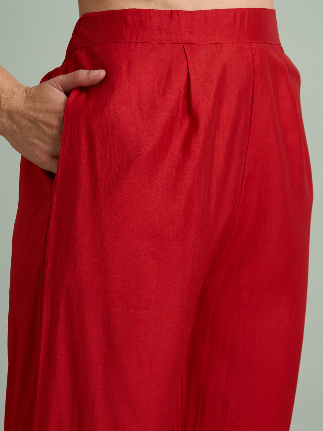 Leheriya Printed Embroidered Straight Fit Kurta with Pant and Dupatta - Red