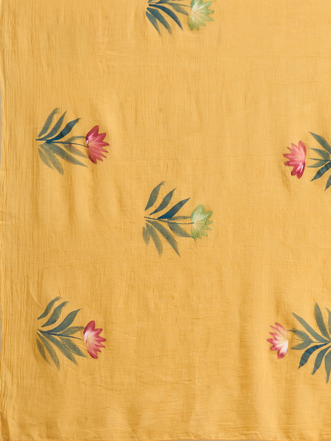 Ethnic Floral Printed Embroidered Straight Fit Kurta with Pant and Pure Cotton Dupatta - Yellow