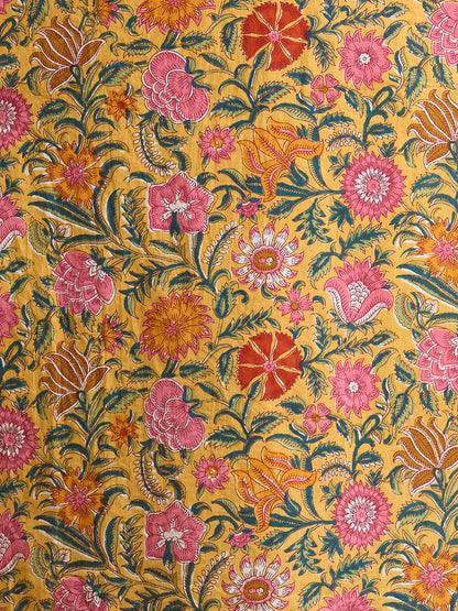 Ethnic Floral Printed Embroidered Straight Fit Kurta with Pant and Pure Cotton Dupatta - Yellow