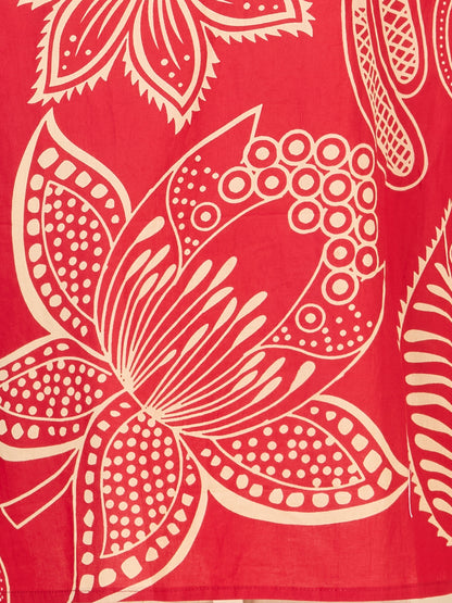 Abstract Floral Printed Straight Fit Kurta - Maroon