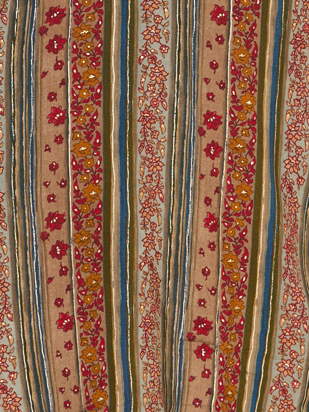 Ethnic Floral & Stripes Printed Embroidered Straight Fit Kurta - Multi