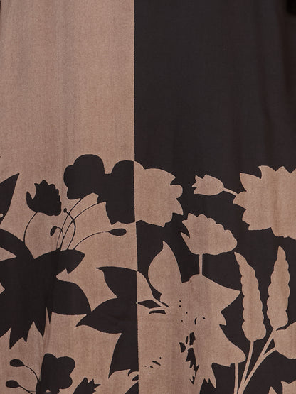 Abstract Floral Printed A-Line Flared Co-ord Set - Black