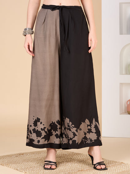 Abstract Floral Printed A-Line Flared Co-ord Set - Black