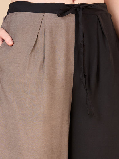 Abstract Floral Printed A-Line Flared Co-ord Set - Black