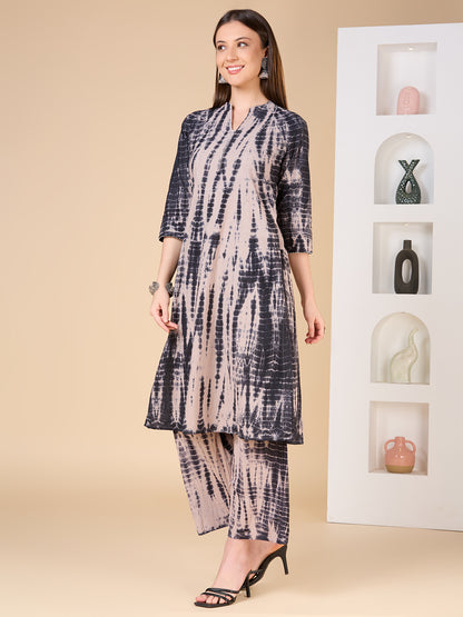 Shibori Printed A-Line Co-ord Set - Dark Grey