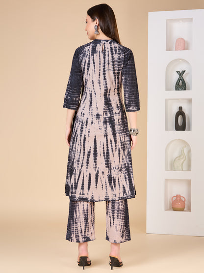 Shibori Printed A-Line Co-ord Set - Dark Grey
