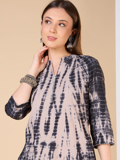 Shibori Printed A-Line Co-ord Set - Dark Grey