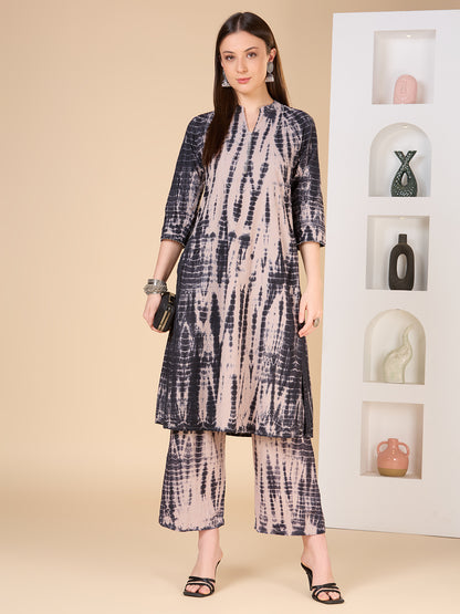 Shibori Printed A-Line Co-ord Set - Dark Grey