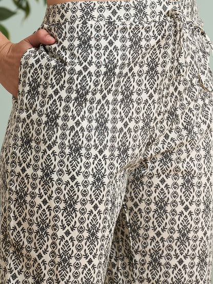 Ethnic Floral Printed & Embroidered Straight Kurta with Pant & Dupatta - White