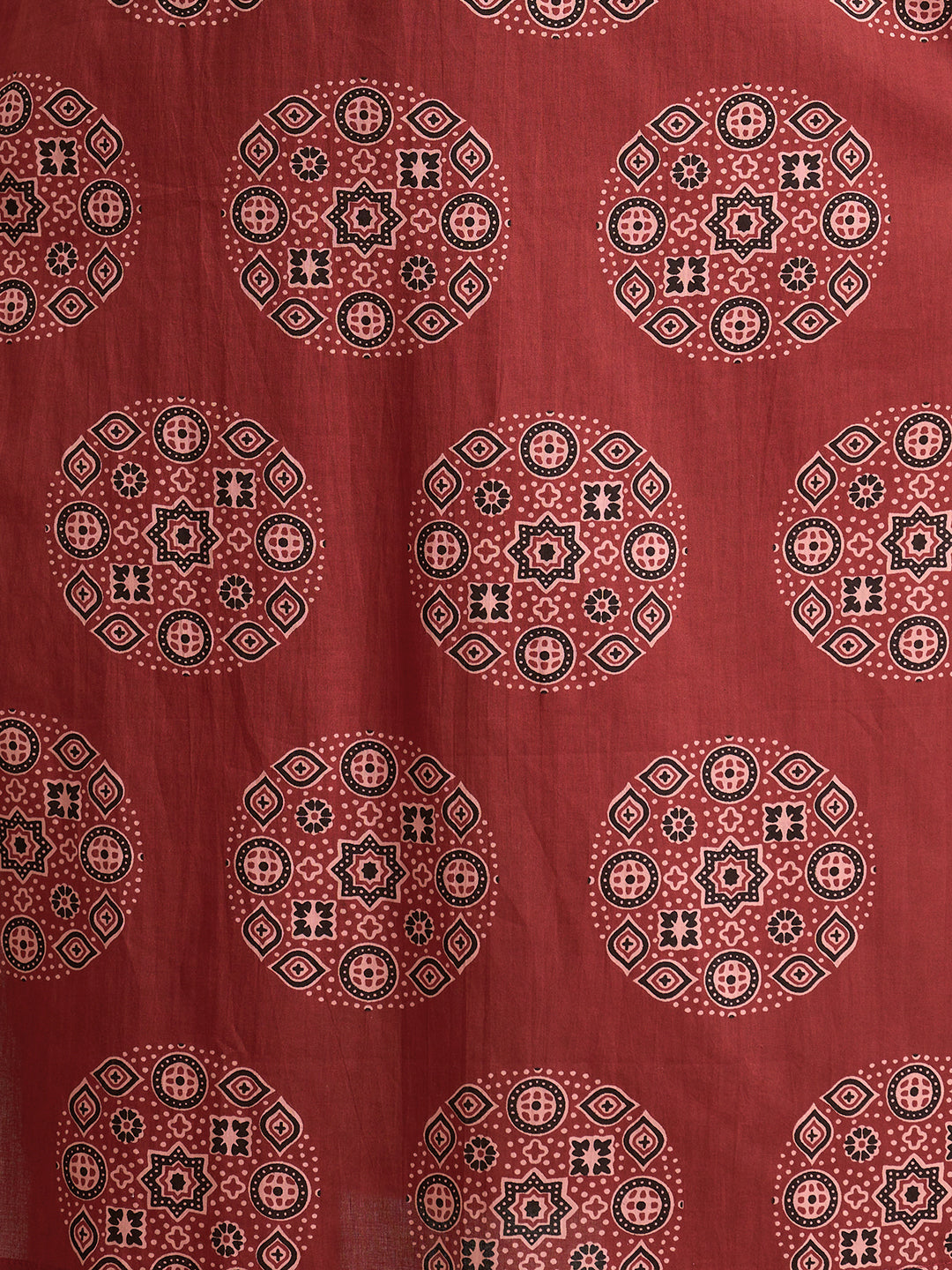 Ethnic Ajrakh Printed Embroidered Straight Fit Kurta with Pant and Dupatta - Red
