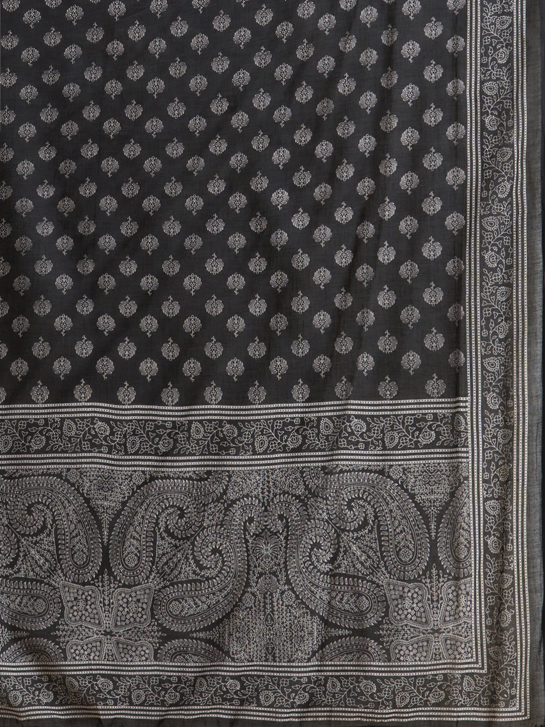 Ethnic Floral Printed Embroidered Straight Fit Kurta with Pant and Dupatta - Black