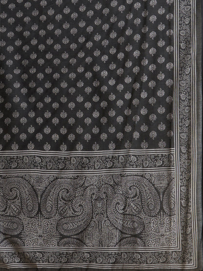 Ethnic Floral Printed Embroidered Straight Fit Kurta with Pant and Dupatta - Black