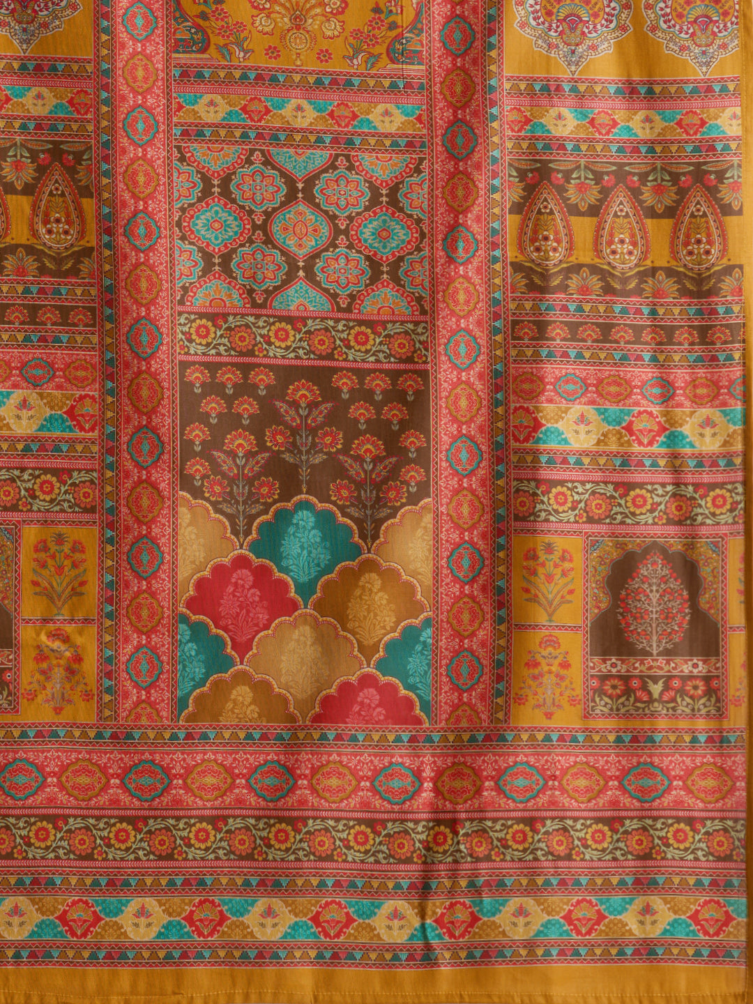 Ethnic Floral Printed & Embroidered Straight Fit Kurta with Pant and Dupatta - Mustard